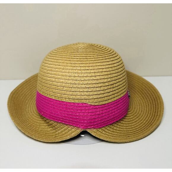 Banana Boat Woven Paper Straw By Pink Sun Hat Wide Brim Beach Pool Vacation - Picture 3 of 6